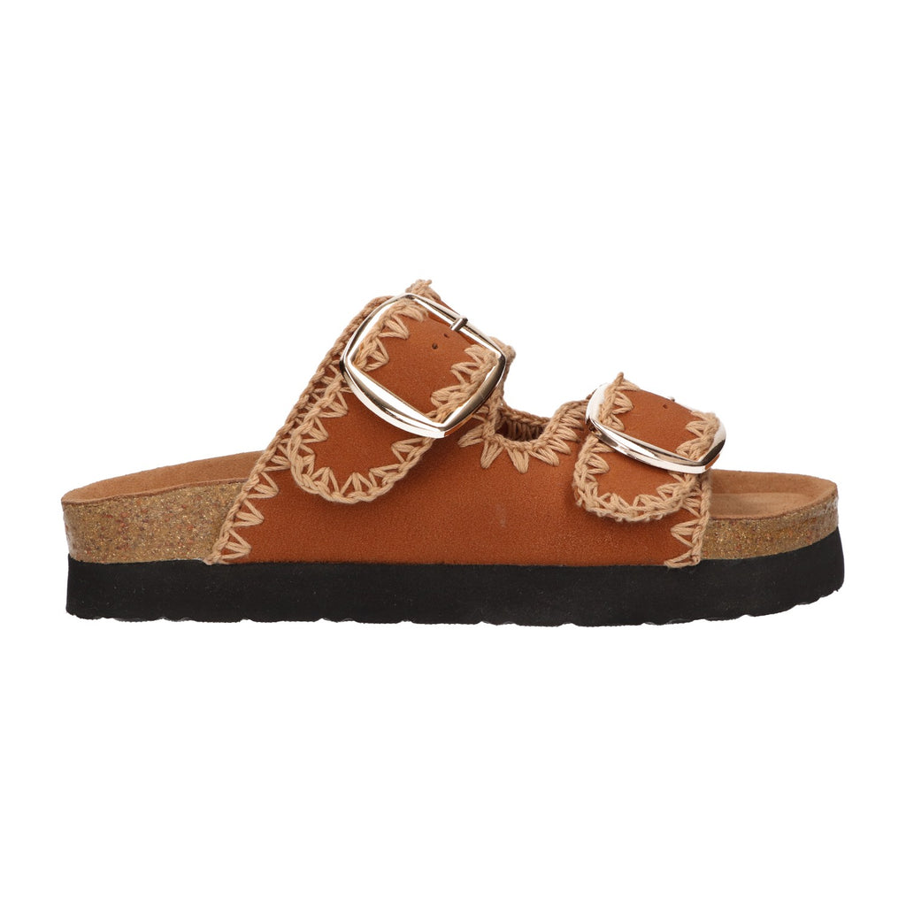 Slipper cognac textiel