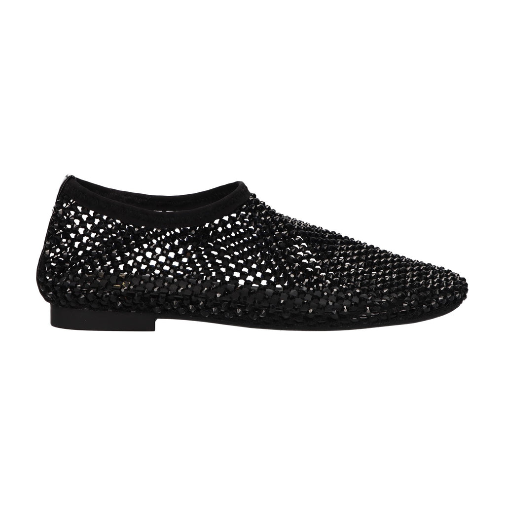 Flats met steentjes zwart mesh