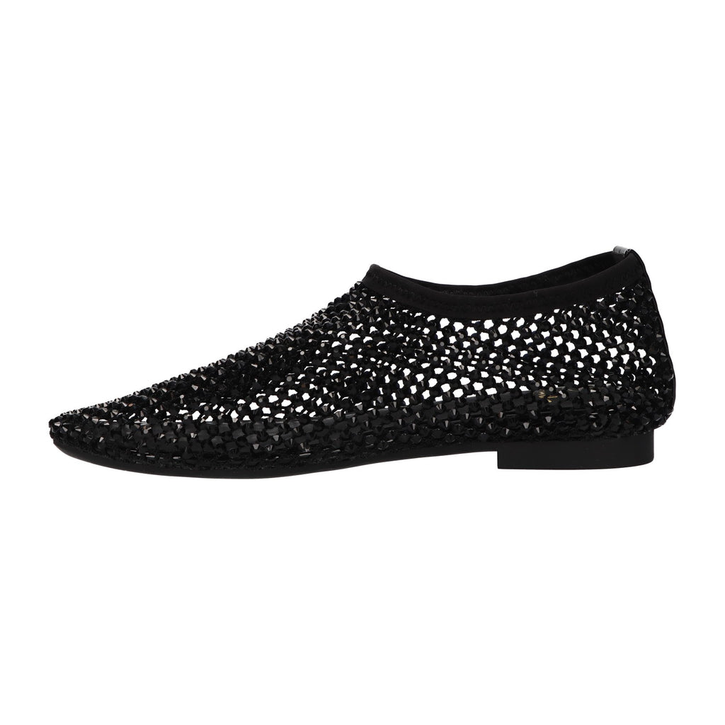 Flats met steentjes zwart mesh