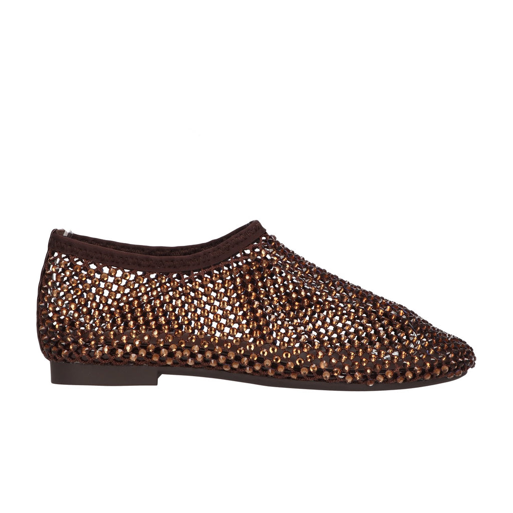 Flats met steentjes bruin mesh