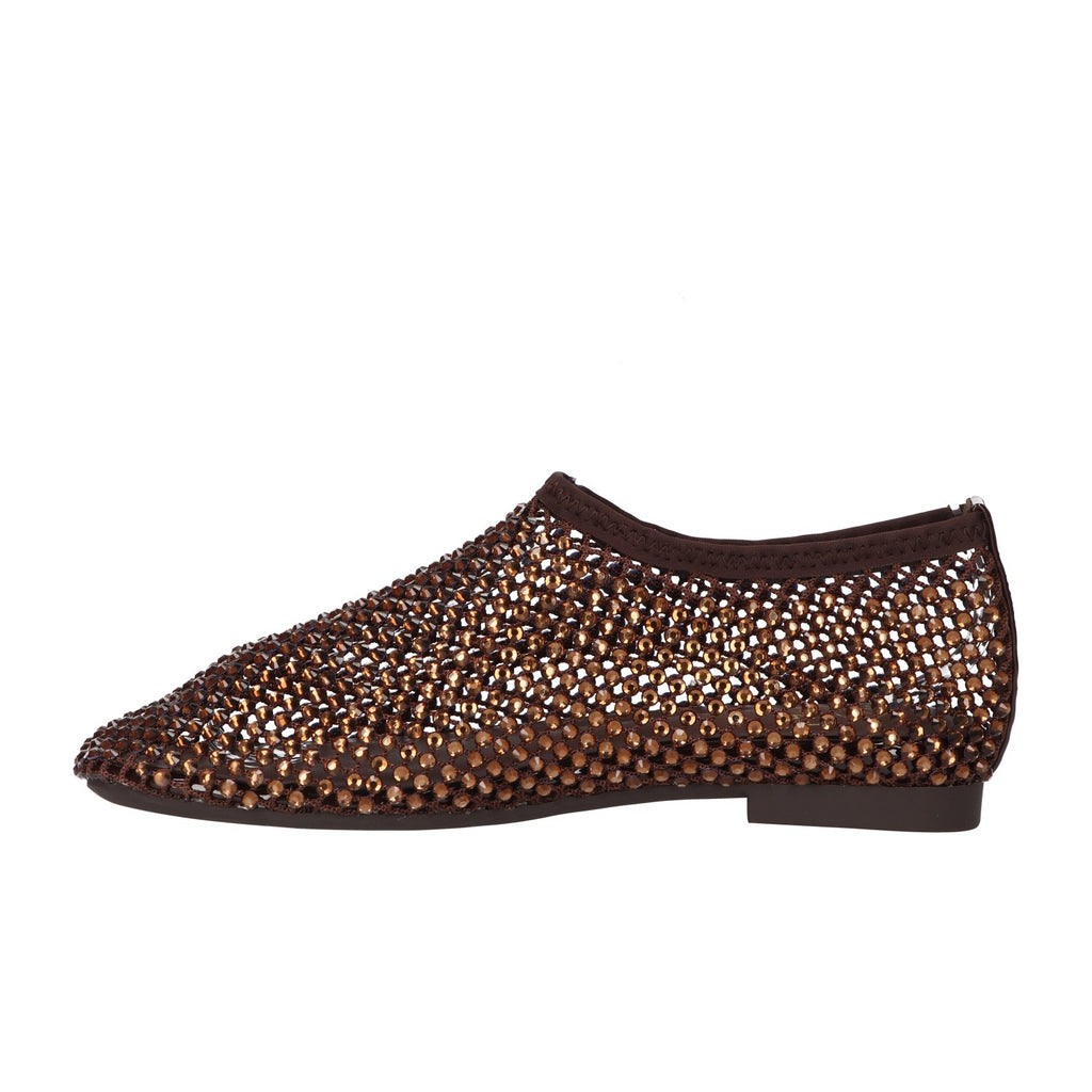 Flats met steentjes bruin mesh