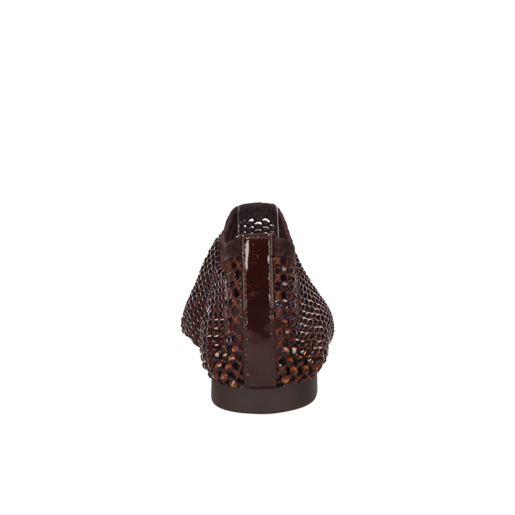 Flats met steentjes bruin mesh