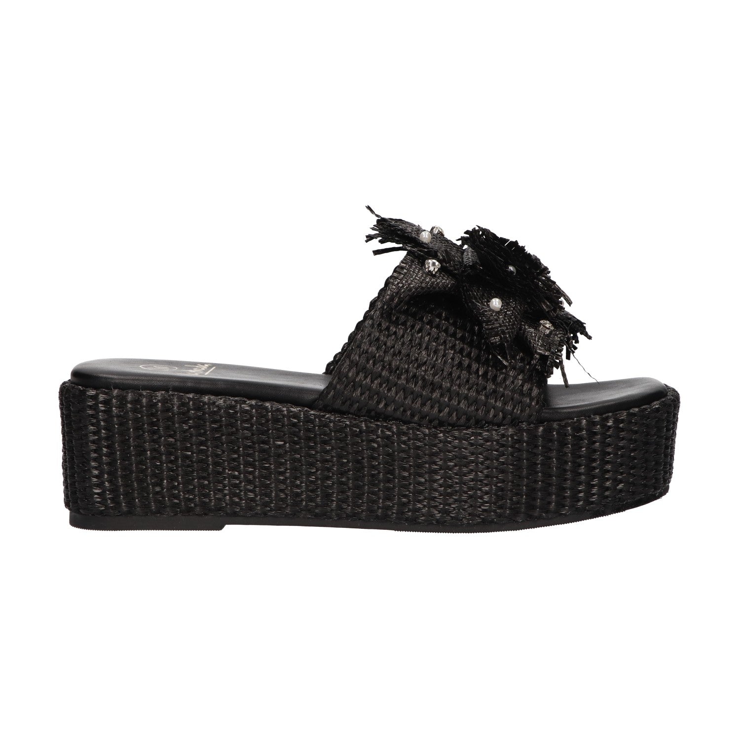 Platform sandaal zwart raffia