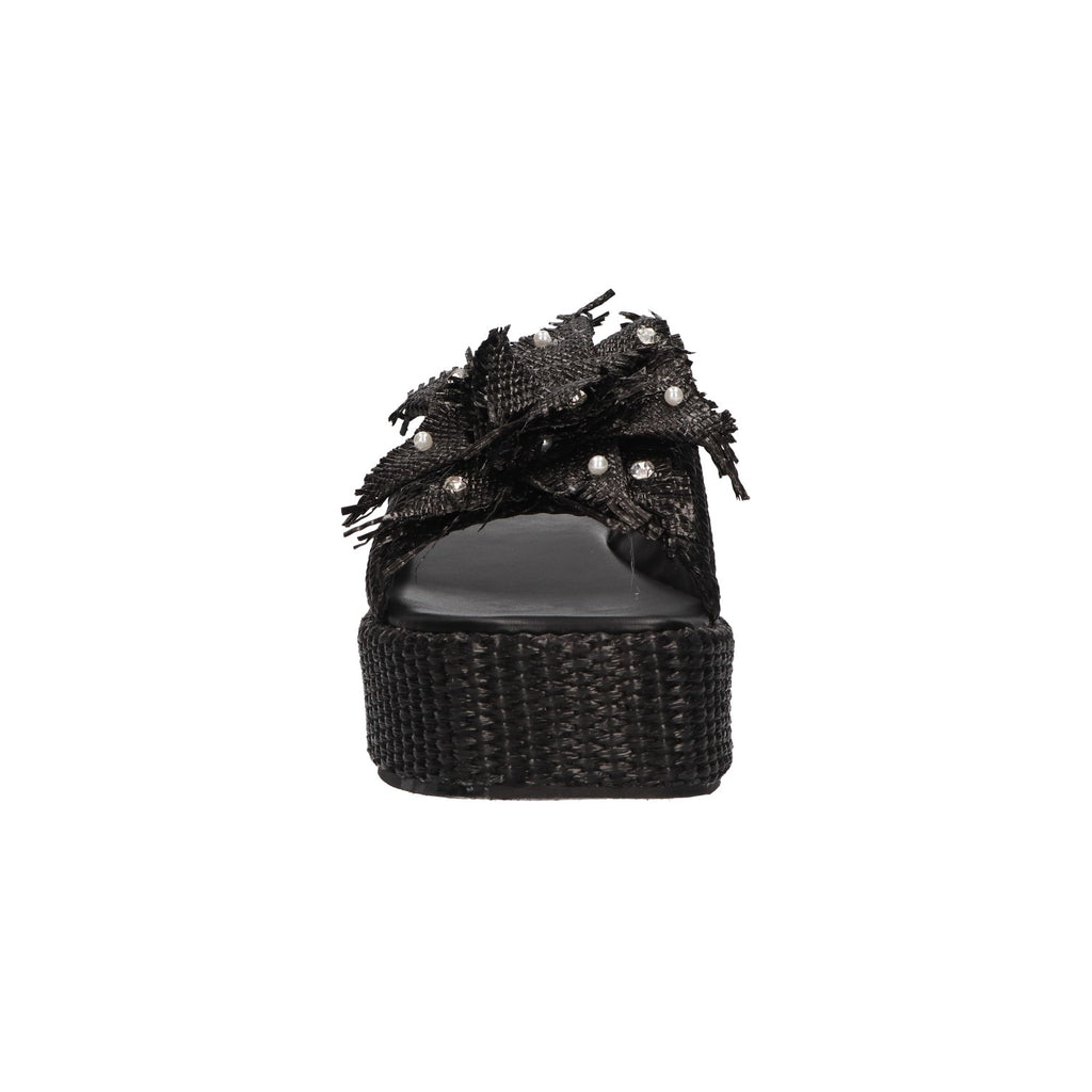 Platform sandaal zwart raffia