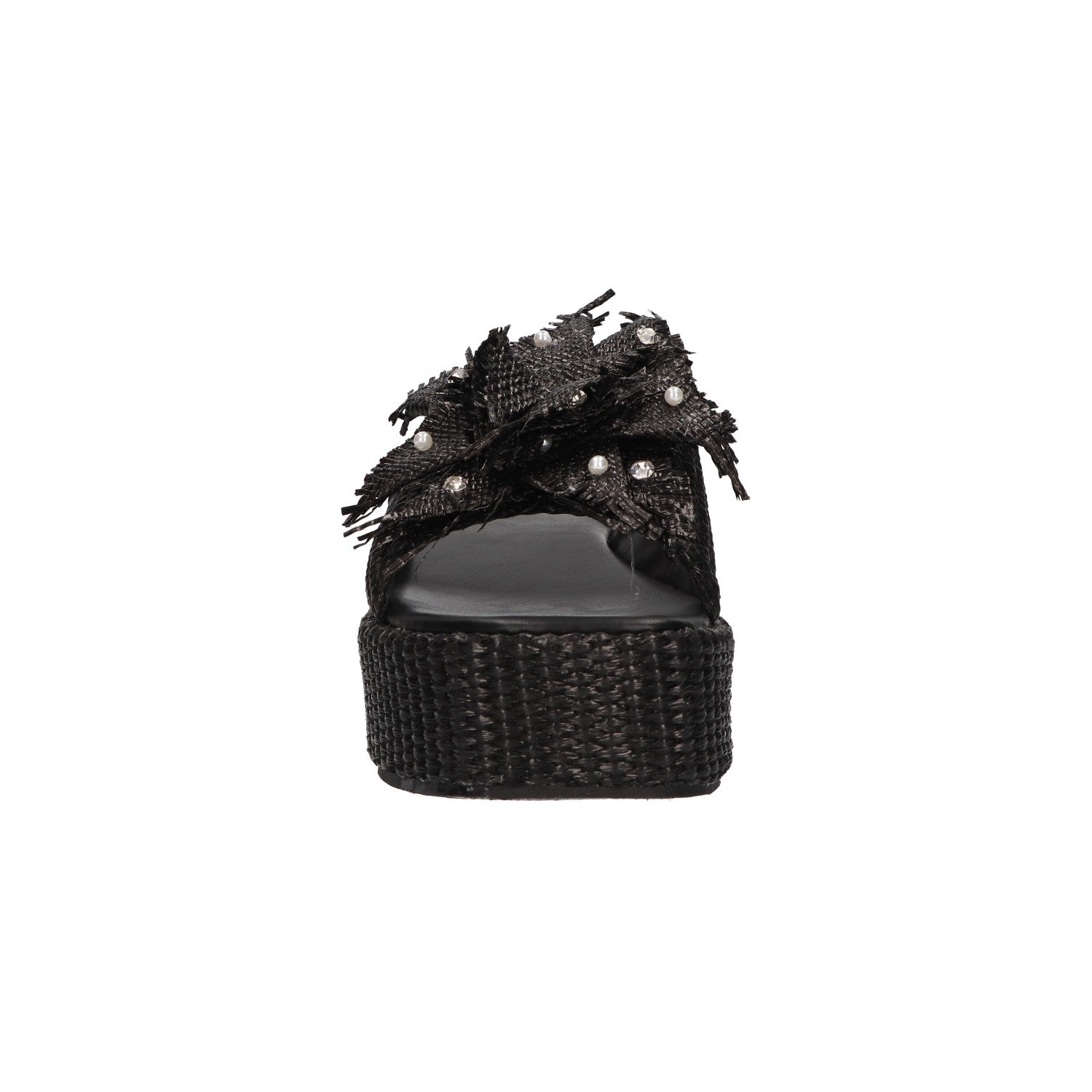 Platform sandaal zwart raffia