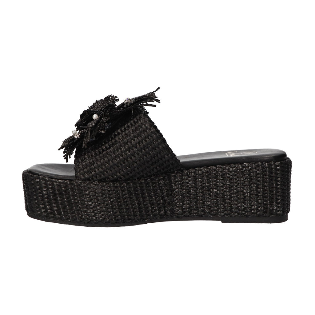 Platform sandaal zwart raffia