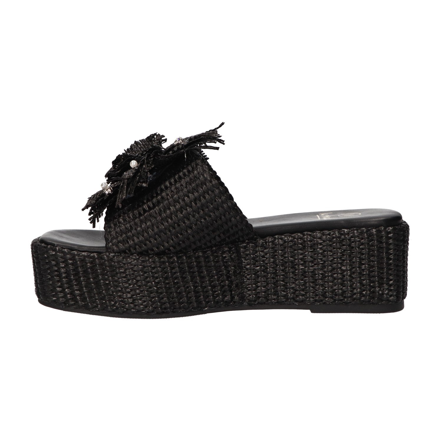 Platform sandaal zwart raffia