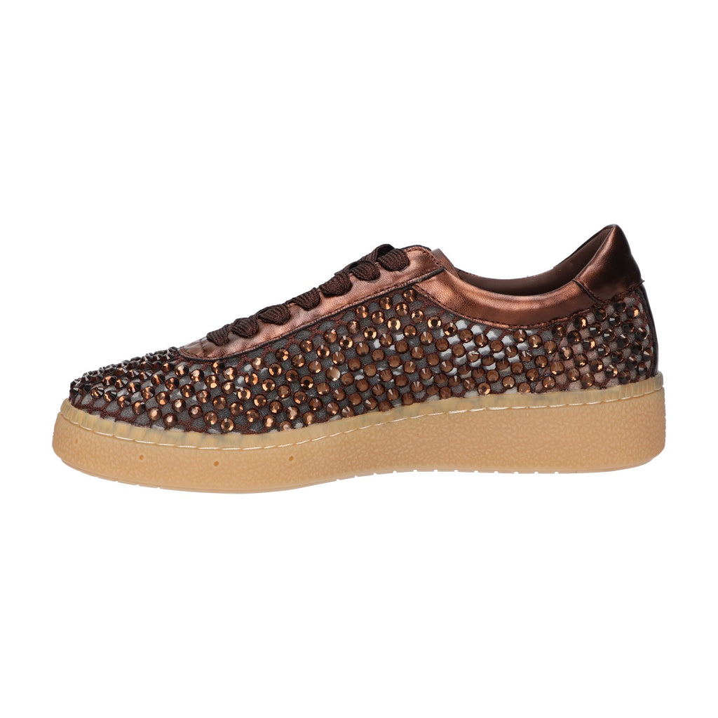 Sneaker met steentjes bruin mesh