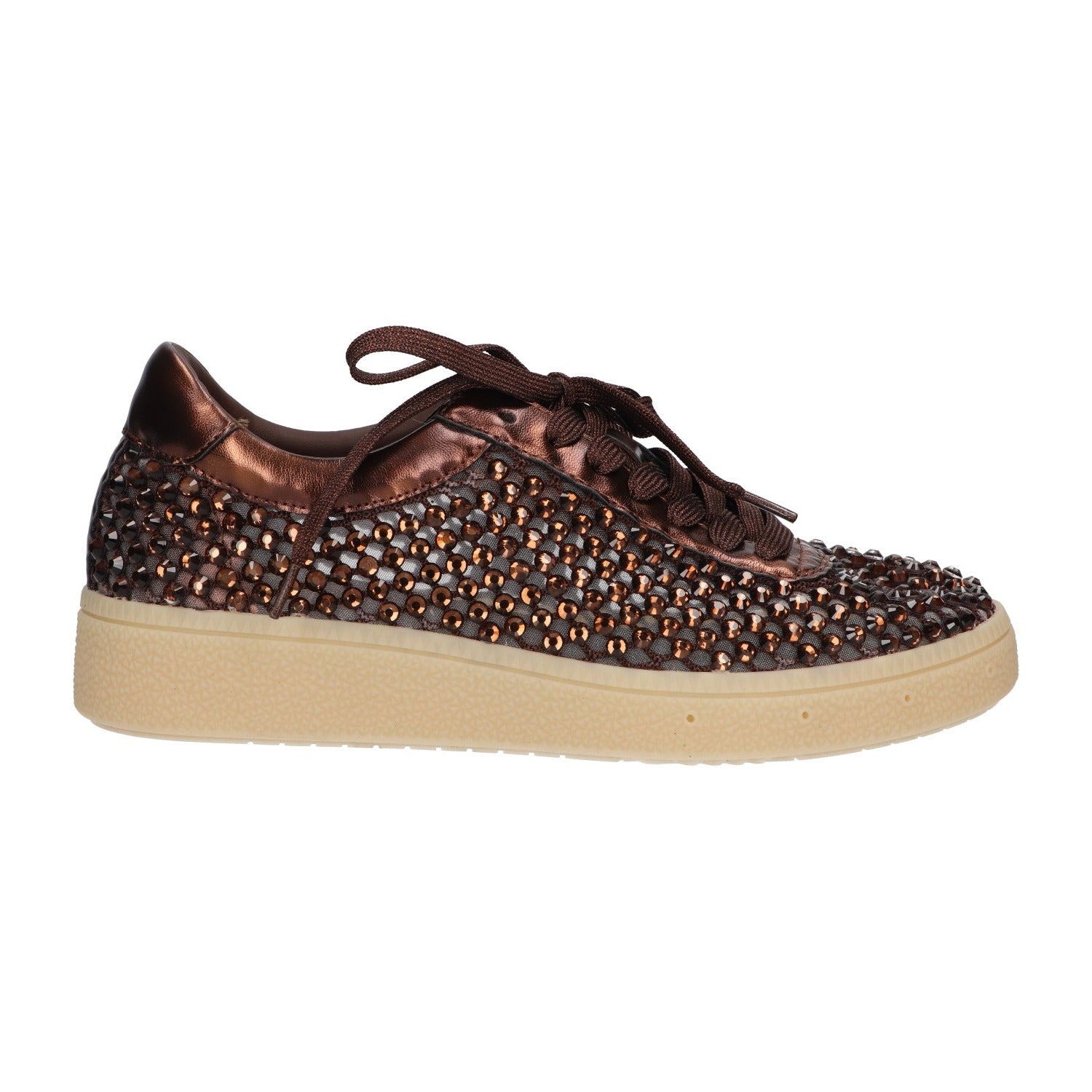 Sneaker met steentjes bruin mesh