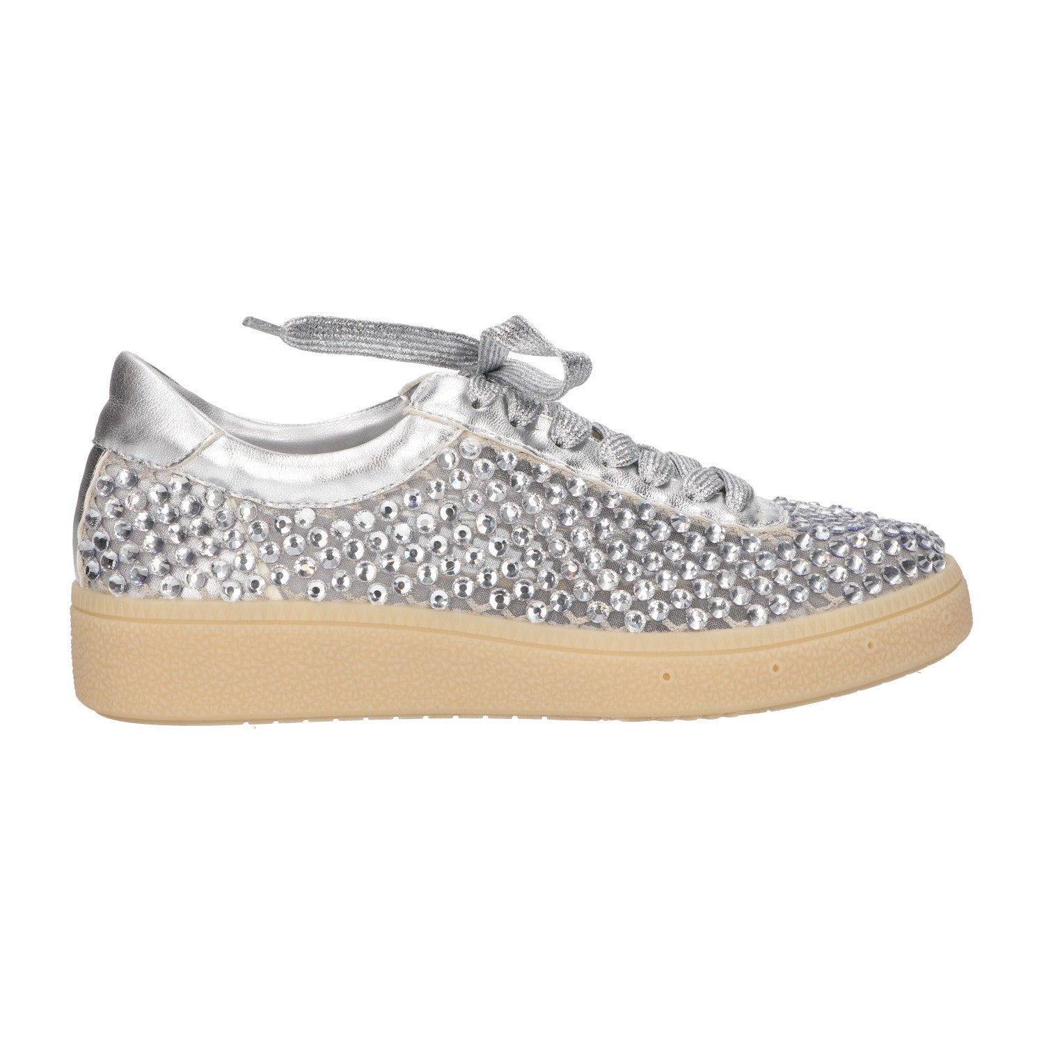 Sneaker met steentjes zilver mesh