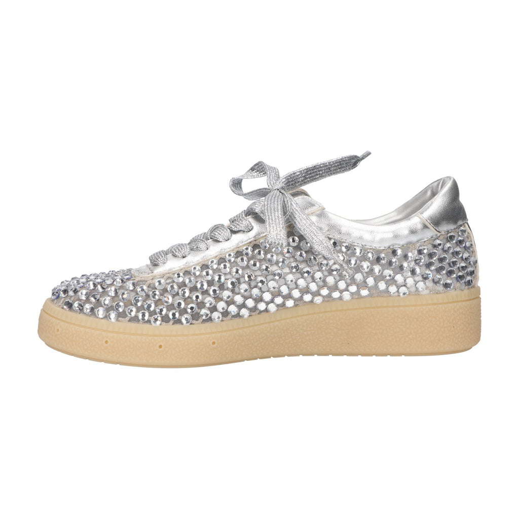 Sneaker met steentjes zilver mesh